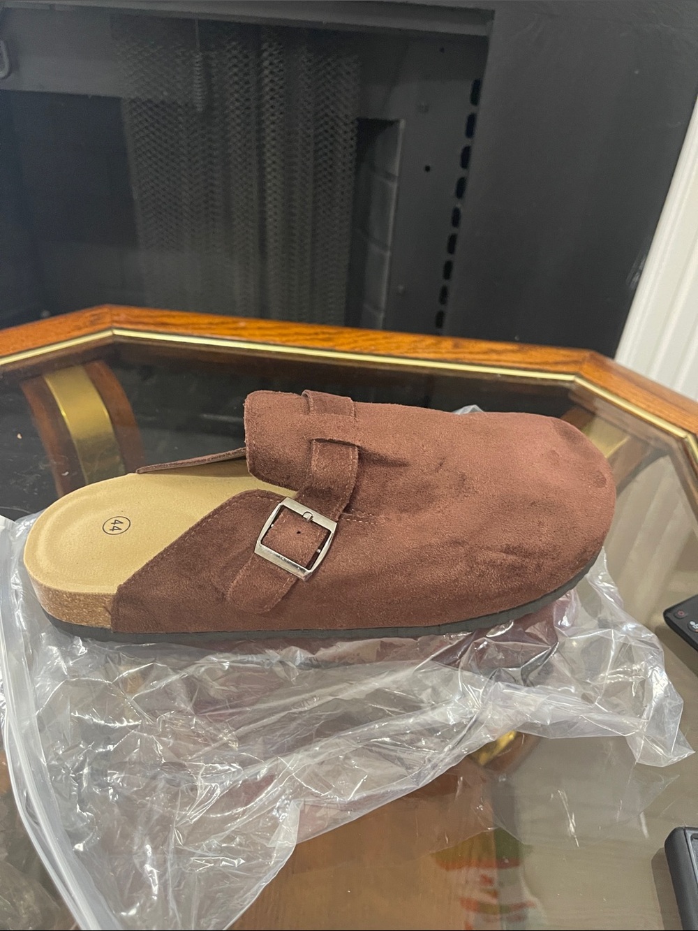 Men's Brown Suede Slip-On Mule with Buckle
